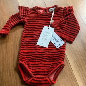 Noe & Zoe Terry Ruffle Body Onesie Red Stripes Size 0-3M NWT